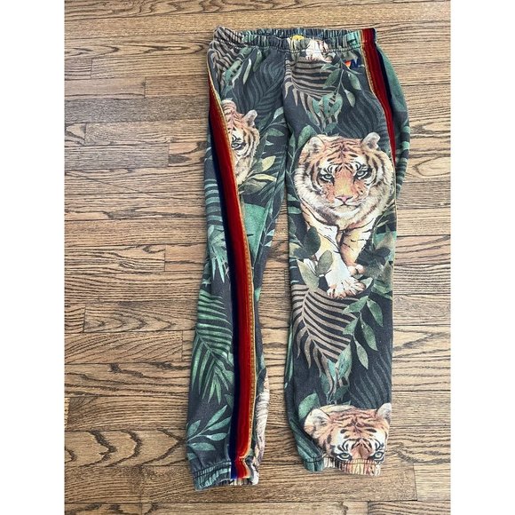 RARE 5 stripe jungle tiger Aviator Nation sweatpants in green XL RARE - Picture 2 of 4